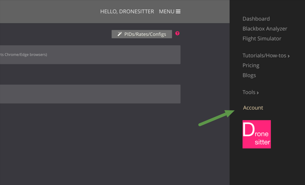 Entry link for FPVSIM account page.