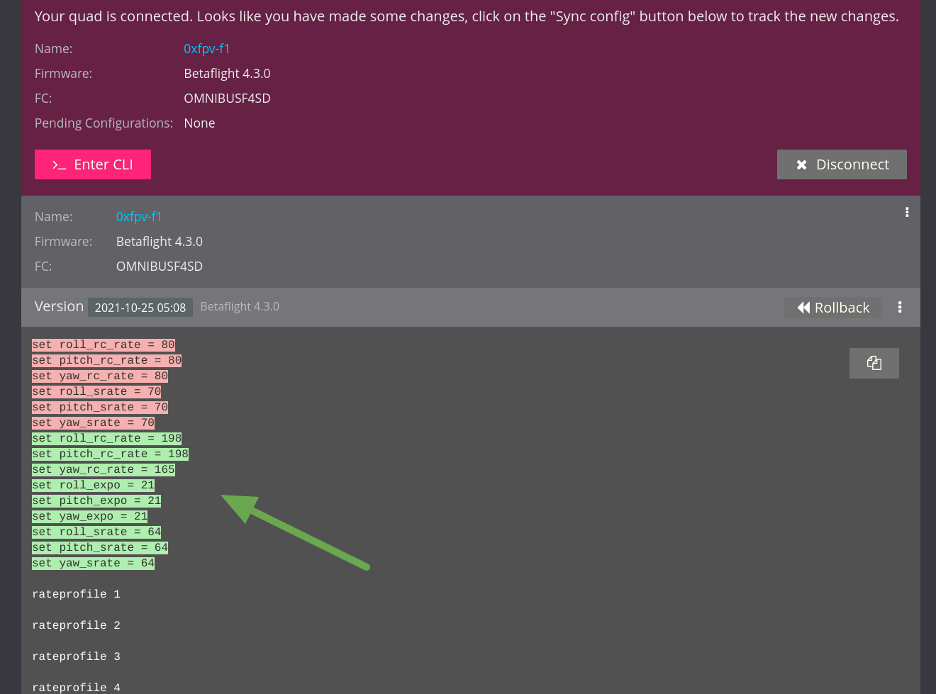 View diffs of Betaflight/iNav configs on FPVSIM.