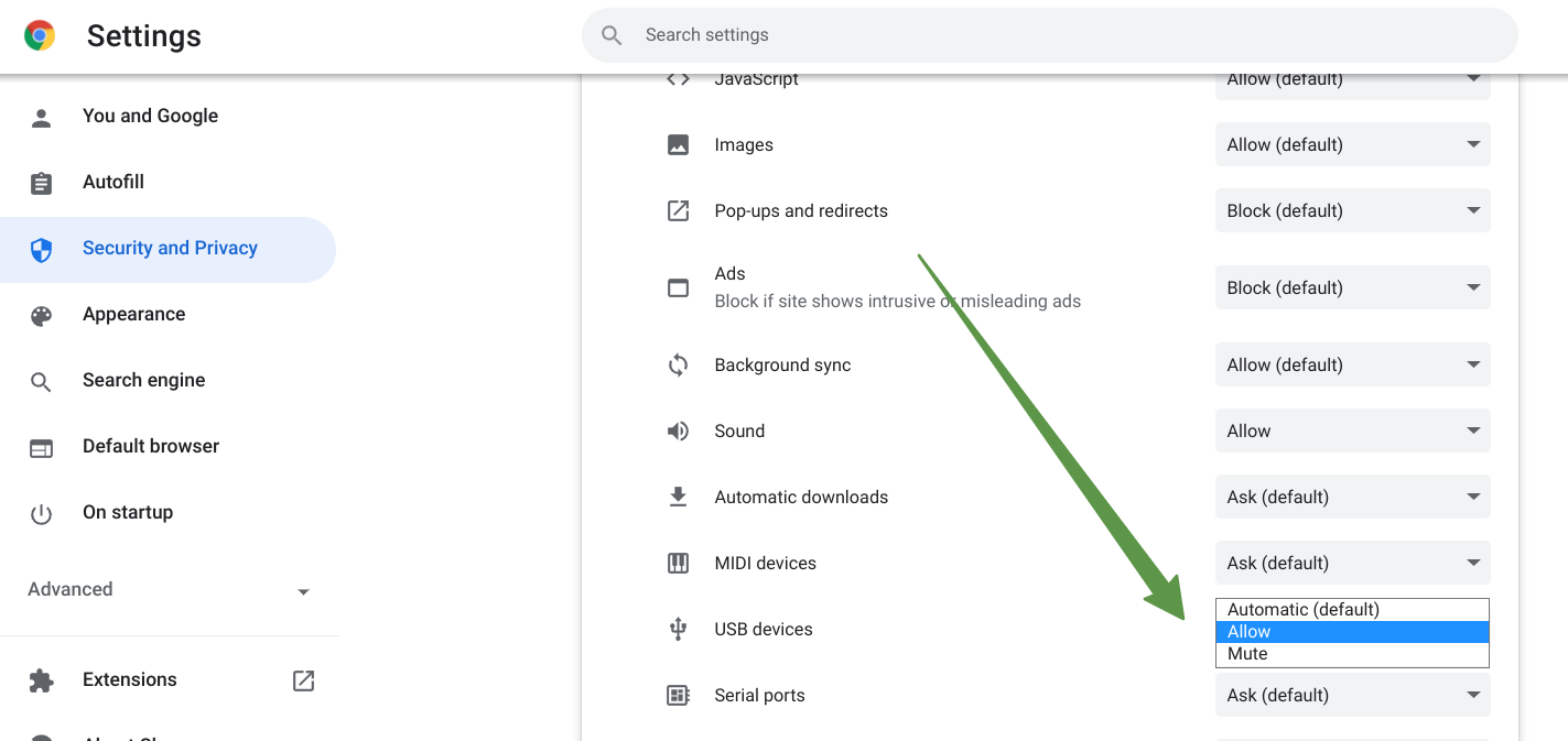 Give sound permission to "Allow".