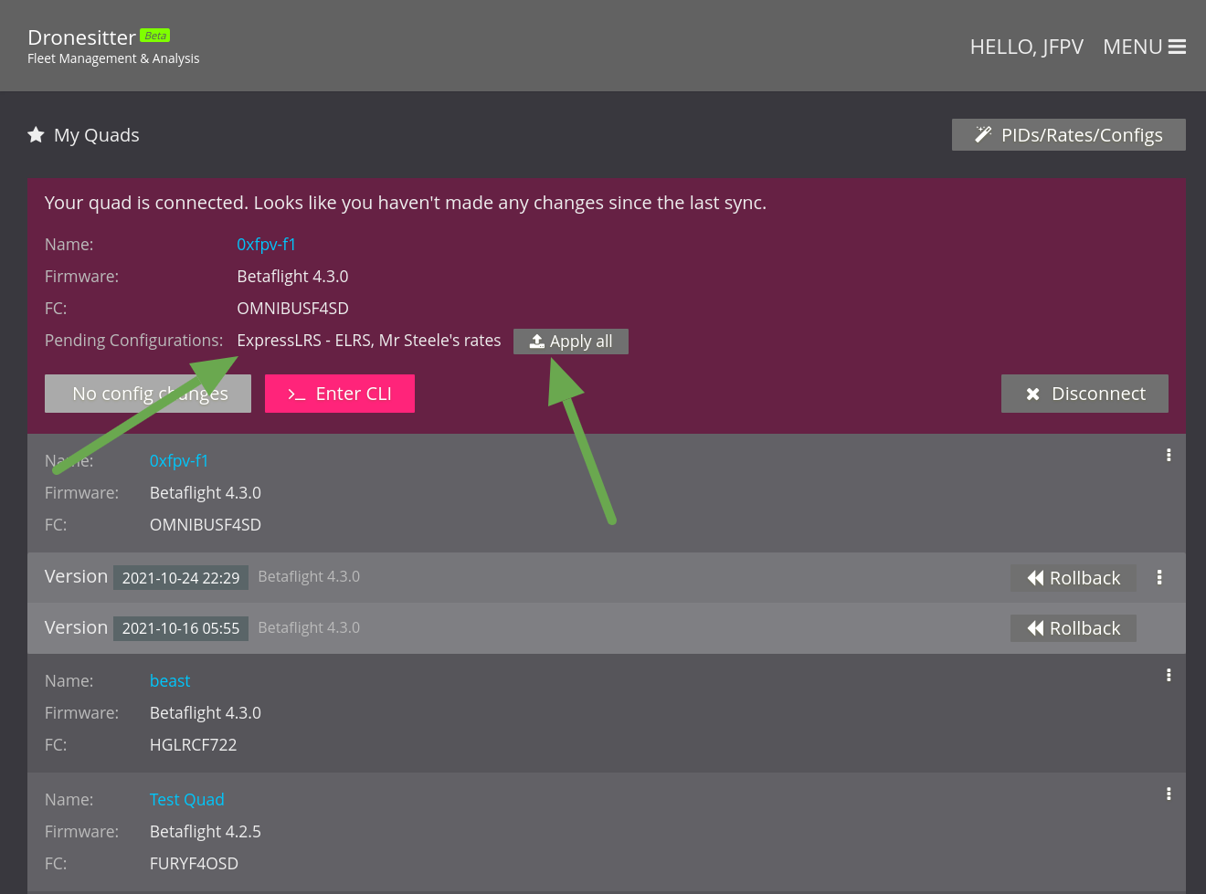 Apply FPVSIM stock pids/rates/configurations.