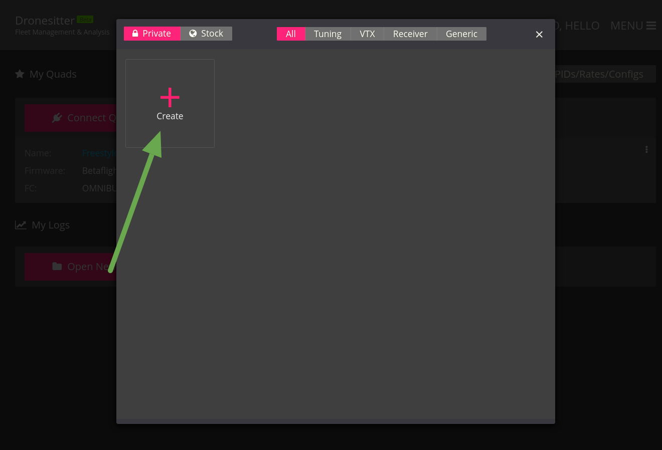 FPVSIM 'Create snippet' button.
