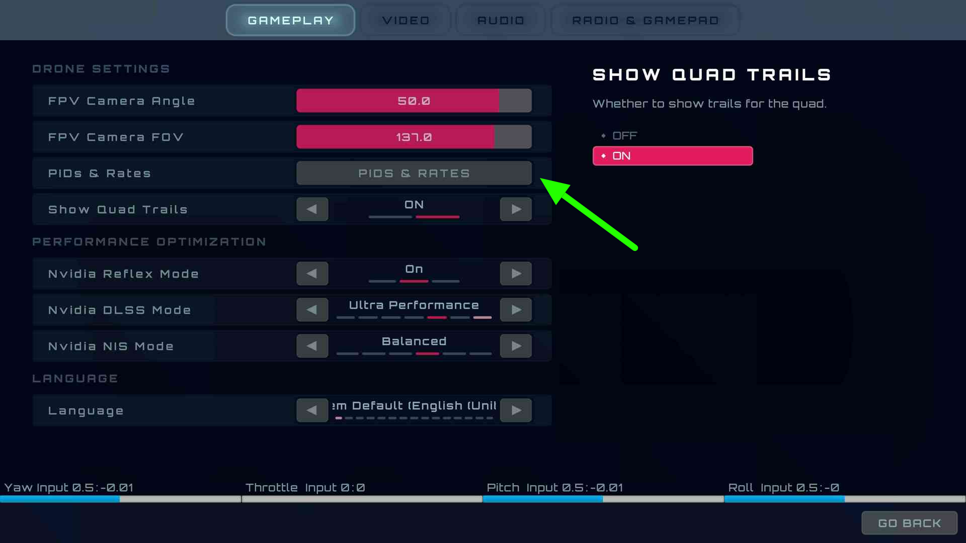 FPVSIM PID Settings View
